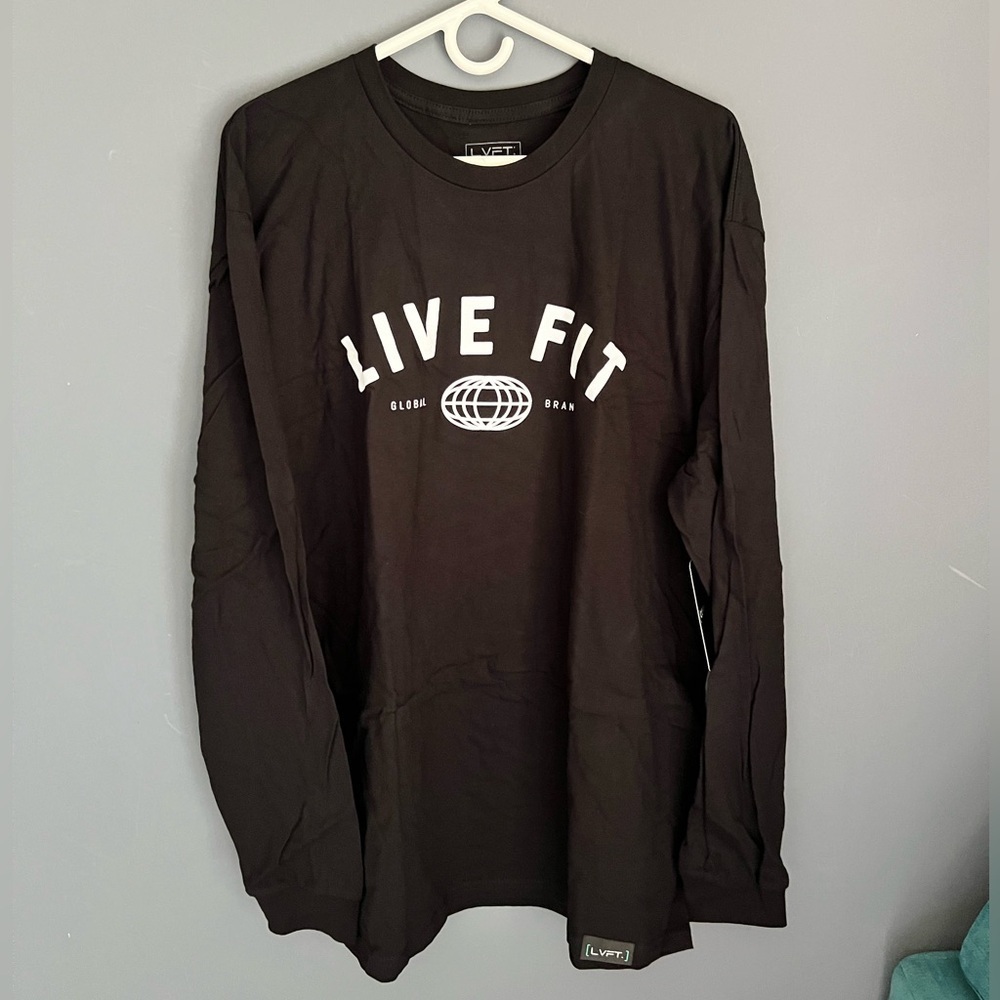 New LVFT Live Fit Apparel Mens Size XL Black Long Sleeve T-Shirt Logo Tee
